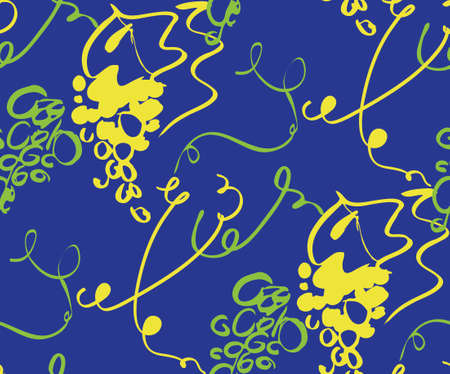 Floral seamless background pattern with grapes hand drawnのイラスト素材