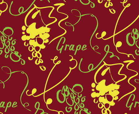 Floral seamless background pattern with grapes hand drawnのイラスト素材