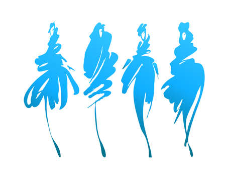 Fashion models set isolated on white, hand painted illustration.のイラスト素材