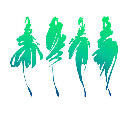 Fashion models set isolated on white, hand painted illustration.のイラスト素材