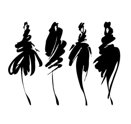 Fashion models set isolated on white, hand painted illustration.のイラスト素材