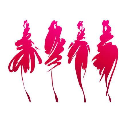 Fashion models set isolated on white, hand painted illustration.のイラスト素材
