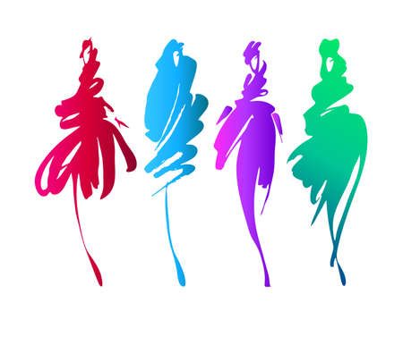 Fashion models set isolated on white, hand painted illustration.のイラスト素材