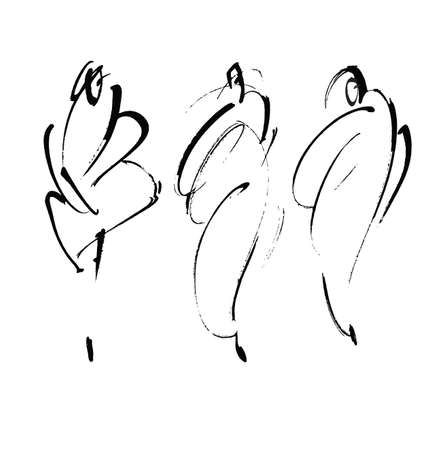 Fashion models hand painted illustration, isolated on white.のイラスト素材