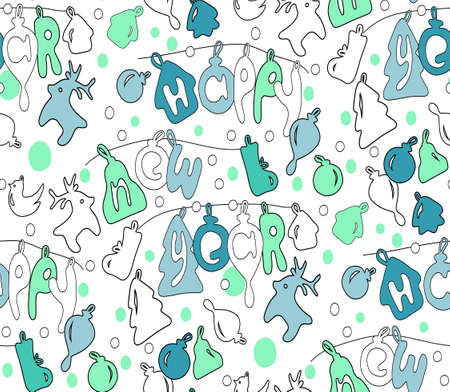 Happy new year seamless backgroud pattern, craft paper. Vector illustration.のイラスト素材