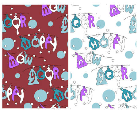Happy new year seamless backgroud patterns set, craft paper. Vector illustration.のイラスト素材
