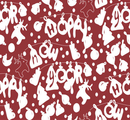 Happy new year seamless backgroud pattern, craft paper. Vector illustration.のイラスト素材