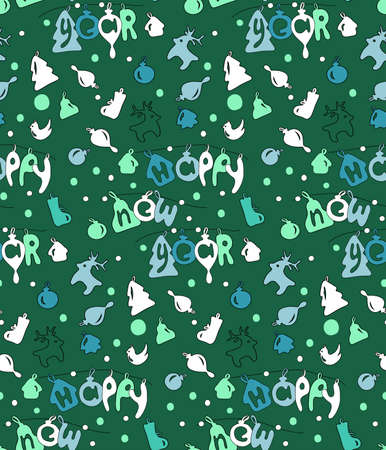 Happy new year seamless backgroud pattern, craft paper. Vector illustration.のイラスト素材