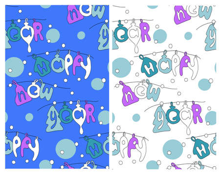 Happy new year seamless backgroud patterns set, craft paper. Vector illustration.のイラスト素材