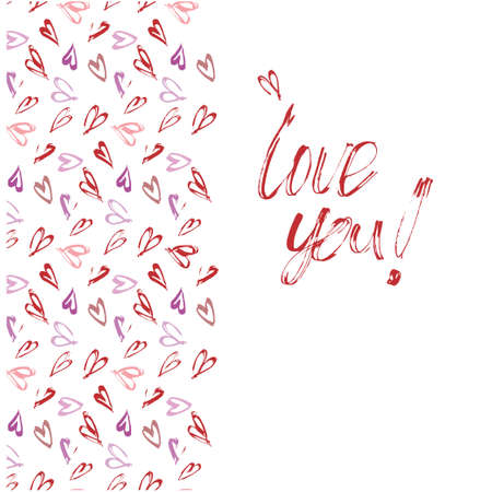 Love you card, wediing card, invitation template wih heats. Vector illustration hand painted.のイラスト素材