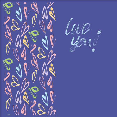 Love you card, wediing card, invitation template wih heats. Vector illustration hand painted.のイラスト素材
