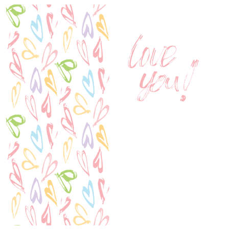 Love you card, wediing card, invitation template wih heats. Vector illustration hand painted.のイラスト素材