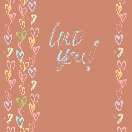 Love you card, wediing card, invitation template wih heats. Vector illustration hand painted.のイラスト素材