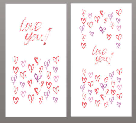 Love you card, wediing card, invitation template wih heats. Vector illustration hand painted.のイラスト素材