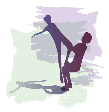 Girl and boy silhouette, vector illustration on grunge background.のイラスト素材