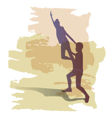 Girl and boy silhouette, vector illustration on grunge background.のイラスト素材