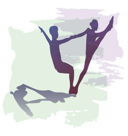 Girl and boy silhouette, vector illustration on grunge background.のイラスト素材