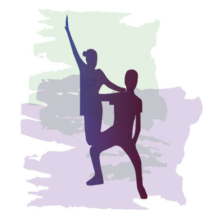 Girl and boy silhouette, vector illustration on grunge background.のイラスト素材