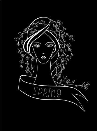 Beautiful woman face. illustration hand drawn.のイラスト素材