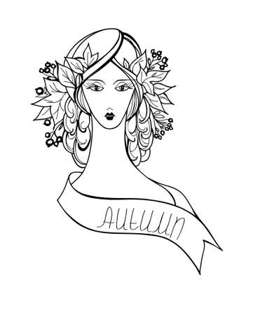 Beautiful woman face. illustration hand drawn.のイラスト素材