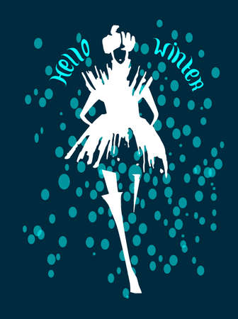 Fashion woman in winter coat. Fashion sketch hand drawn. Vector illustration. Hello winter card, postcard.のイラスト素材