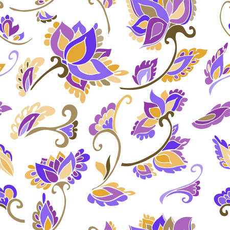 Floral seamless pattern with indian flowers and leaves. Vector illustration hand drawn.のイラスト素材