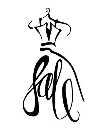 Fashion design vector illustration hand drawn. Woman dress isolated on white. Dress with Sale on hanger. Lettering.のイラスト素材