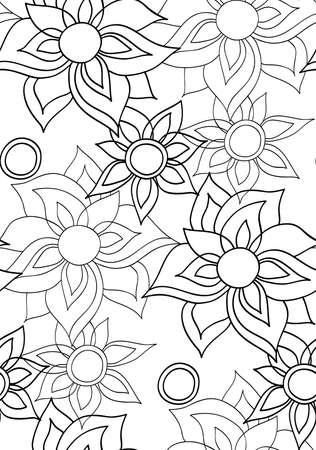 Floral seamless pattern with fantasy flowers. Line art. Vector illustration hand drawn.のイラスト素材