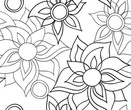 Floral seamless pattern with fantasy flowers. Line art. Vector illustration hand drawn.のイラスト素材