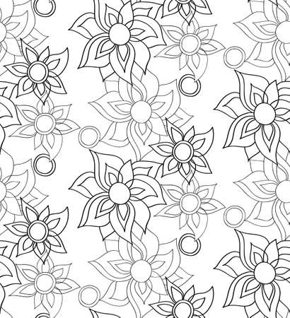 Floral seamless pattern with fantasy flowers. Line art. Vector illustration hand drawn.のイラスト素材