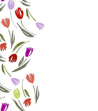 Floral seamless border with tulips. Blossom flowers, vector illustration hand drawn.のイラスト素材