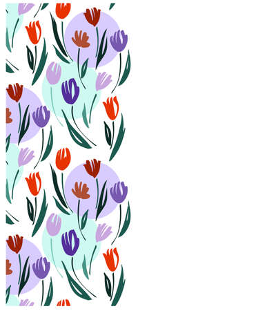 Floral seamless border with tulips. Blossom flowers, vector illustration hand drawn.のイラスト素材