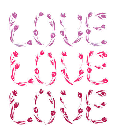Happy Valentine's day, wedding, love greeting card. Love you lettering with tulips hand drawn.のイラスト素材