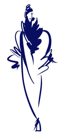 Fashion woman sketch hand drawn. Vector fashionable illustration set.のイラスト素材