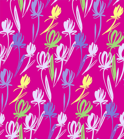 Floral seamless background pattern with tulips. Spring flowers blossom vector illustration hand drawn.のイラスト素材