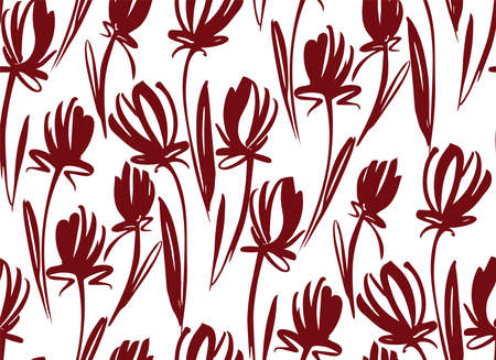 Floral seamless background pattern with tulips. Spring flowers blossom vector illustration hand drawn.のイラスト素材