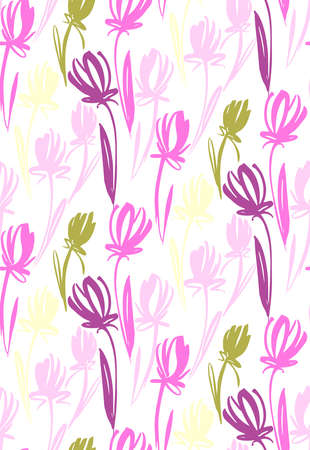 Floral seamless background pattern with tulips. Spring flowers blossom vector illustration hand drawn.のイラスト素材