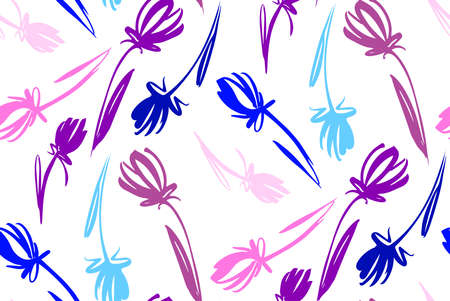 Floral seamless background pattern with tulips. Spring flowers blossom vector illustration hand drawn.のイラスト素材