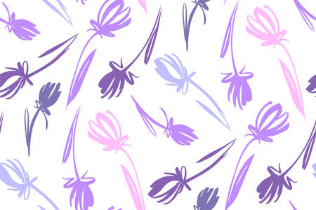Floral seamless background pattern with tulips. Spring flowers blossom vector illustration hand drawn.のイラスト素材