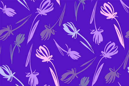Floral seamless background pattern with tulips. Spring flowers blossom vector illustration hand drawn.のイラスト素材