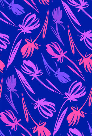 Floral seamless background pattern with tulips. Spring flowers blossom vector illustration hand drawn.のイラスト素材