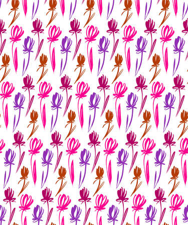 Floral seamless background pattern with tulips. Spring flowers blossom vector illustration hand drawn.のイラスト素材