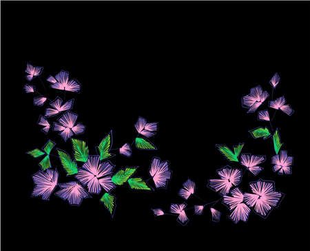 Floral pattern with fantasy flowers isolated. Line art. Vector illustration hand drawn . Embroidery design elements - flowers, leaves.のイラスト素材