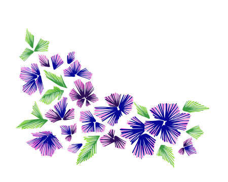 Floral pattern with fantasy flowers isolated on white. Line art. Vector illustration hand drawn. Embroidery design elements - flowers and leaves.のイラスト素材