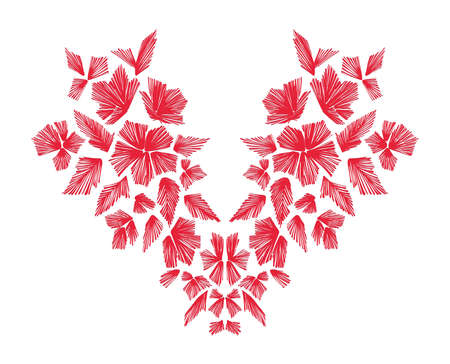 Floral pattern , neck line designs. Vector illustration hand drawn. Fantasy flowers embroidery pattern isolated on white.のイラスト素材