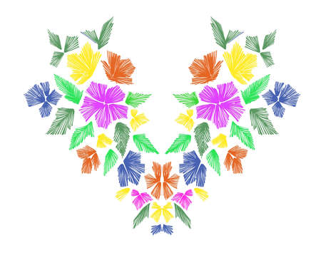 Floral pattern , neck line designs. Vector illustration hand drawn. Fantasy flowers embroidery pattern isolated on white.のイラスト素材