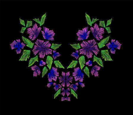 Floral pattern , neck line designs. Vector illustration hand drawn. Fantasy flowers embroidery pattern.のイラスト素材