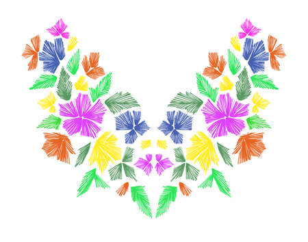 Floral pattern , neck line designs. Vector illustration hand drawn. Fantasy flowers embroidery pattern isolated on white.のイラスト素材
