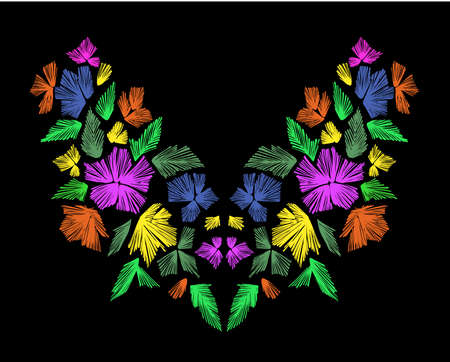 Floral pattern , neck line designs. Vector illustration hand drawn. Fantasy flowers embroidery pattern.のイラスト素材