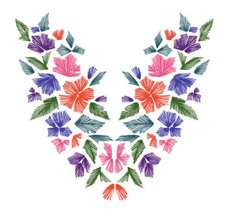 Floral pattern , neck line designs. Vector illustration hand drawn. Fantasy flowers embroidery pattern isolated on white.のイラスト素材